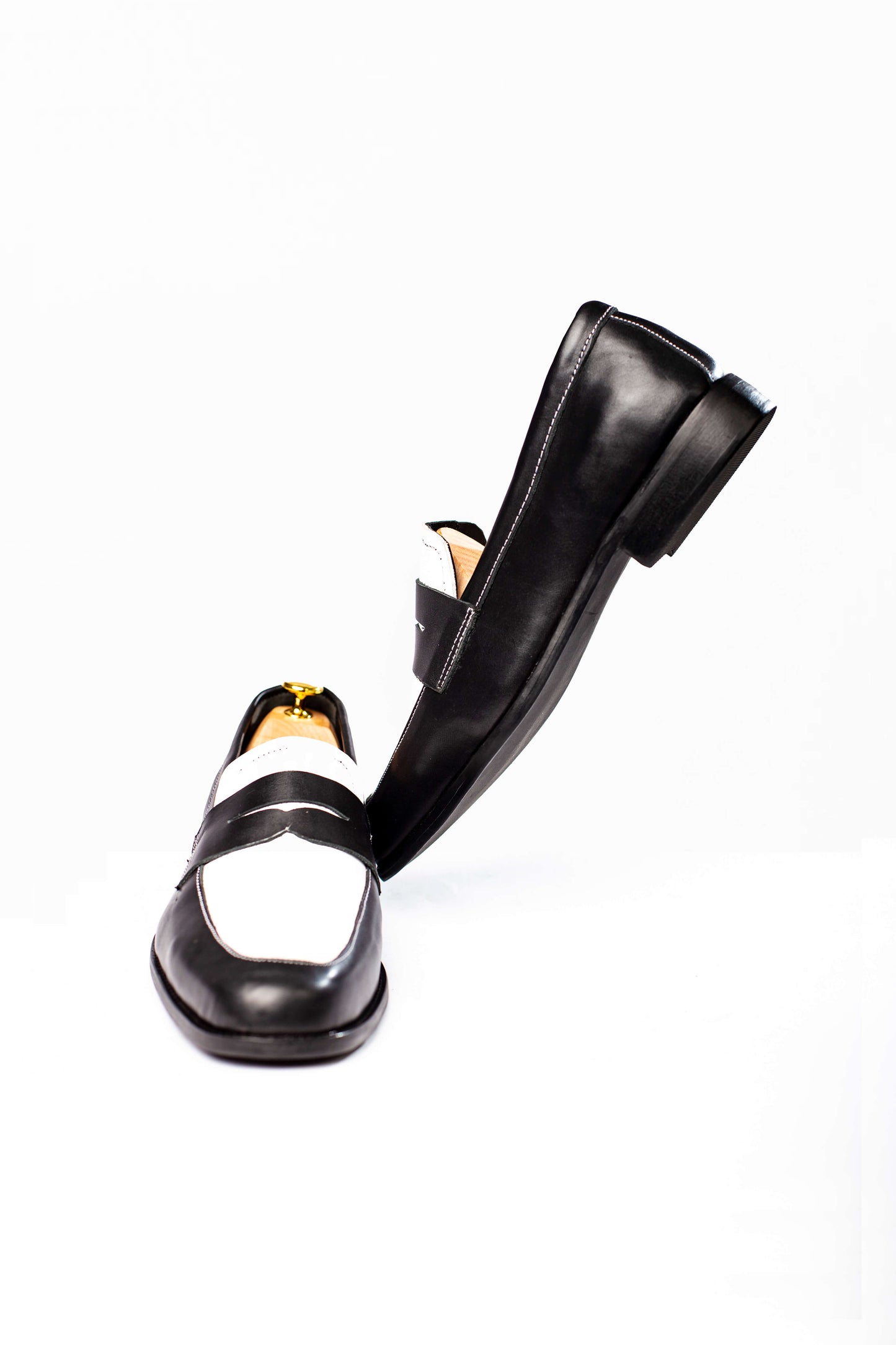 Black and White Leather Penny Loafers