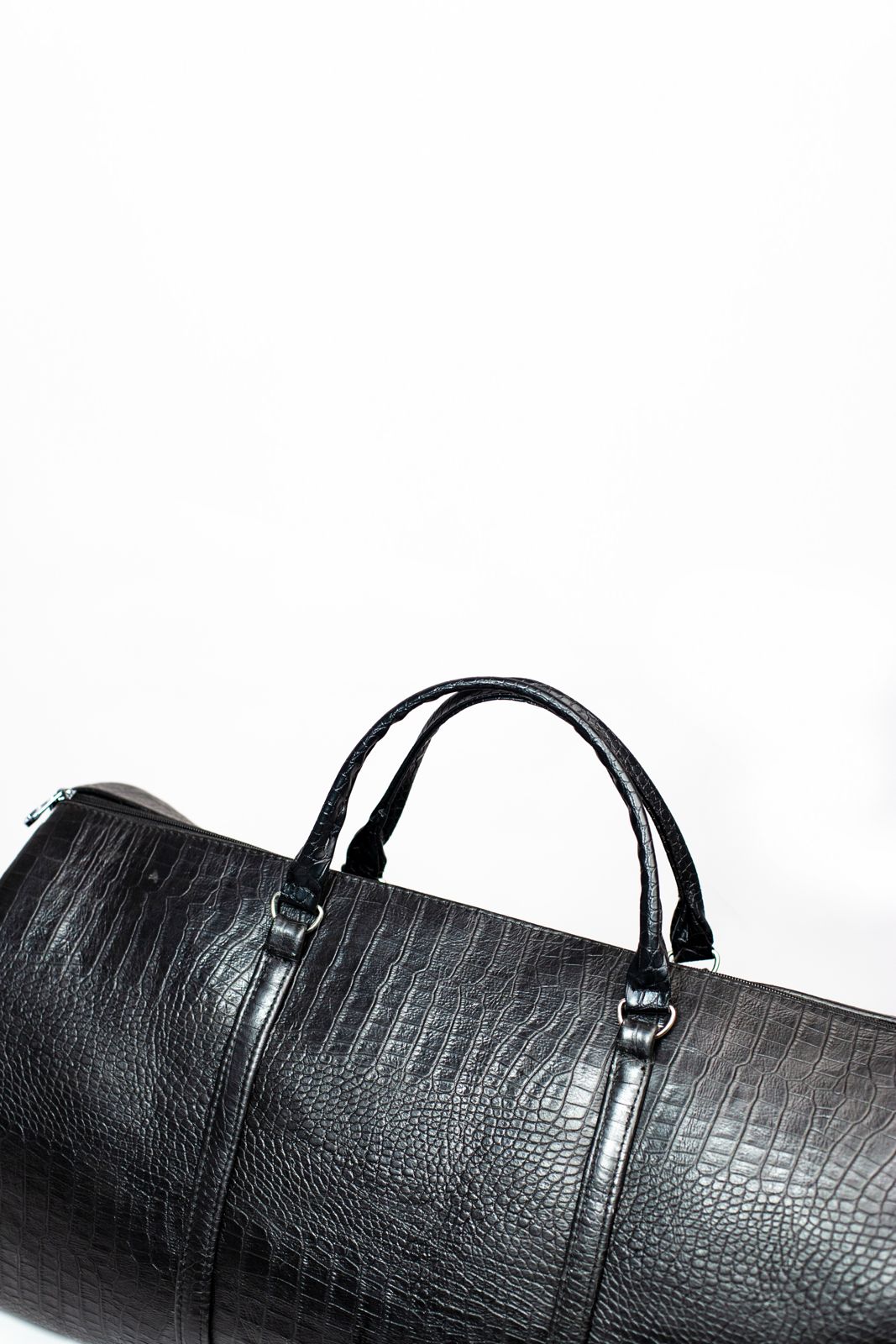 Black Croc-Embossed Leather Duffel Bag