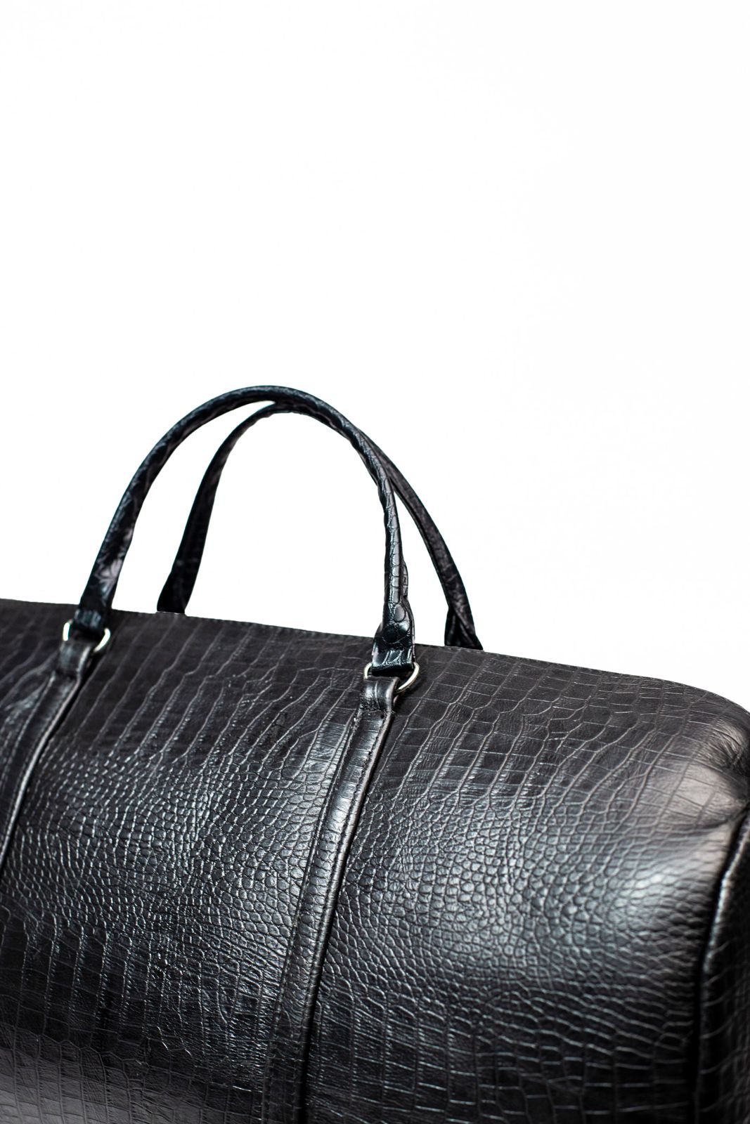 Black Croc-Embossed Leather Duffel Bag