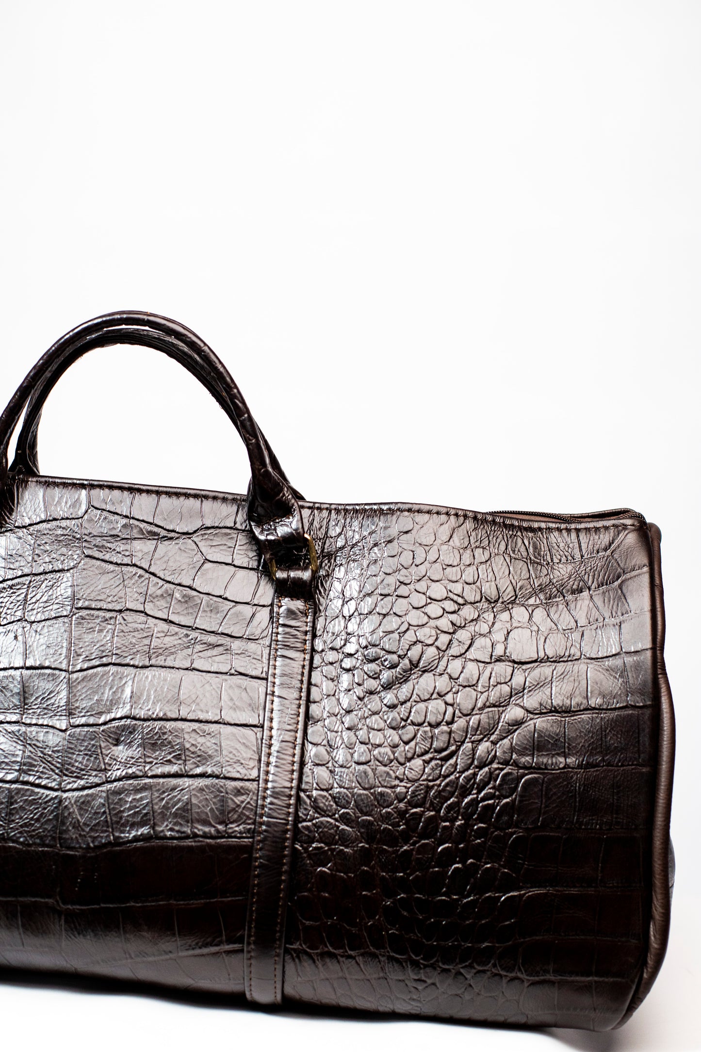 Brown Croc-Embossed Leather Duffel Bag