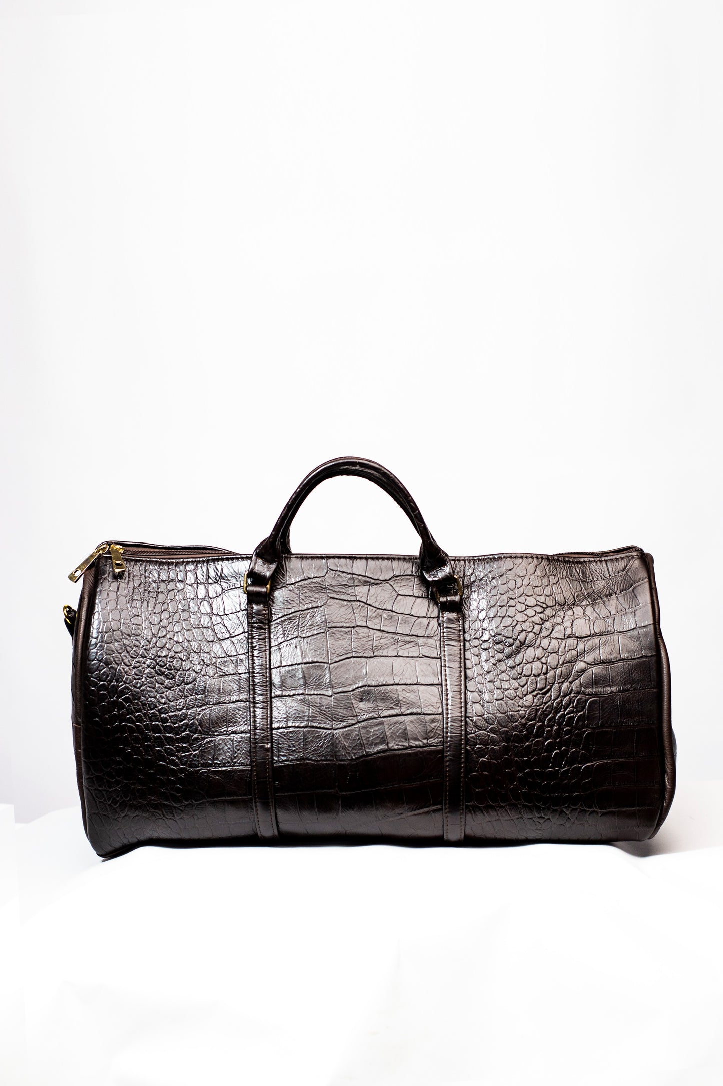Brown Croc-Embossed Leather Duffel Bag