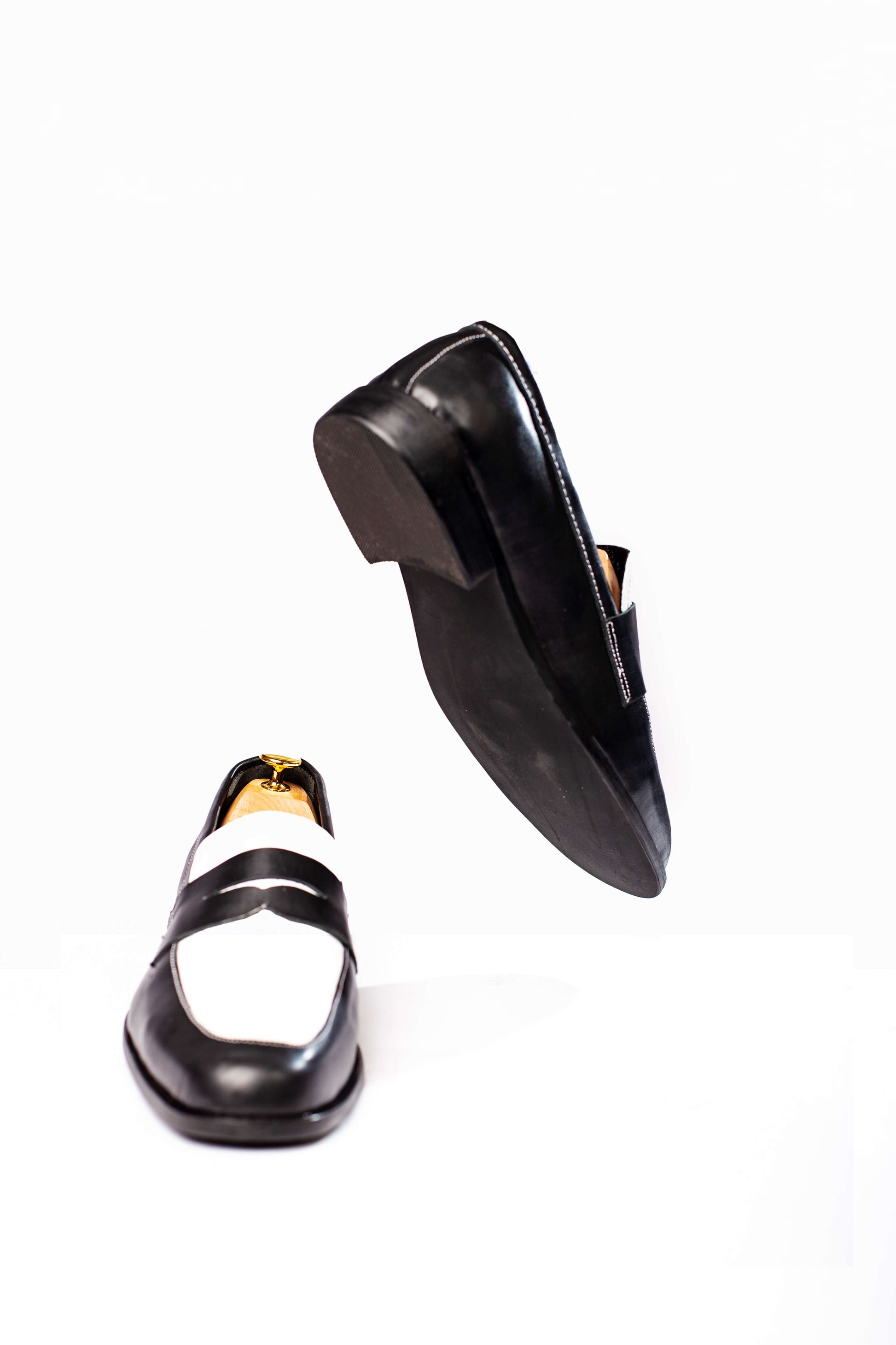 Black and White Leather Penny Loafers